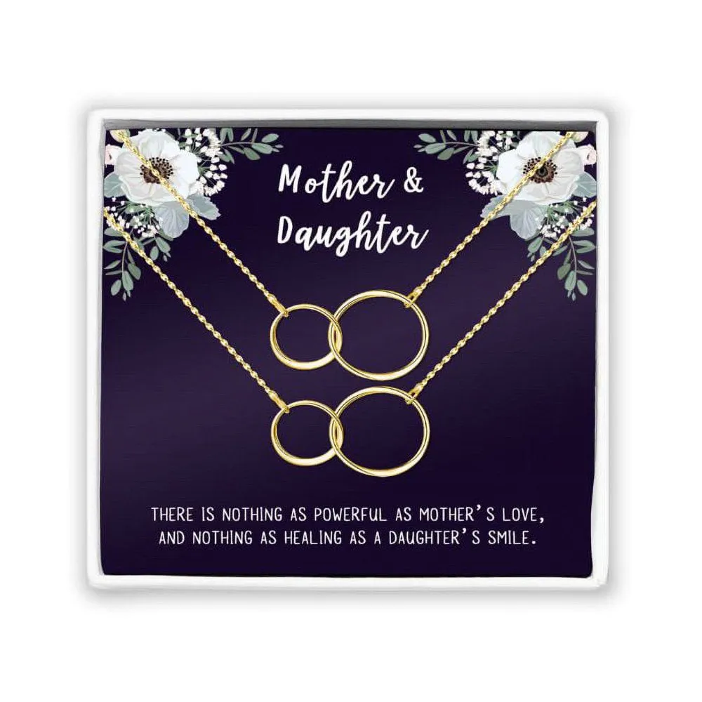 Matching Infinity Card Necklace, Matching Mother's Day Gift for Her, Mom and Daughter Jewelry, Mom and Daughter Infinity Ring Necklaces [Gold Infinity Ring, No-Personalized Card]