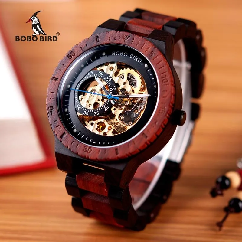 Men Unique Wooden Mechanical Wrist Watches