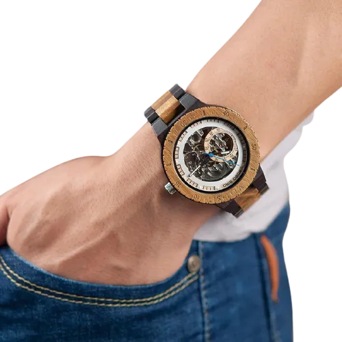 Men Unique Wooden Mechanical Wrist Watches