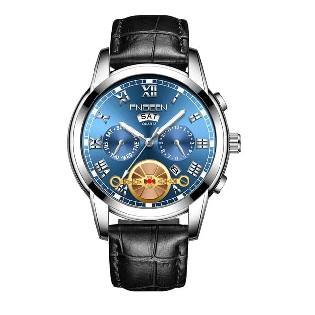 Men's luxury blue dial Tourbillon wrist watch