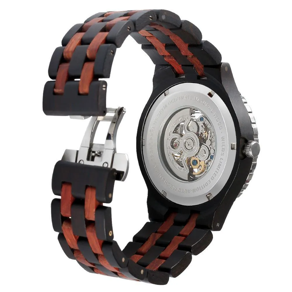 Men's Premium Self-Winding Transparent Body Ebony Rosewood Watches