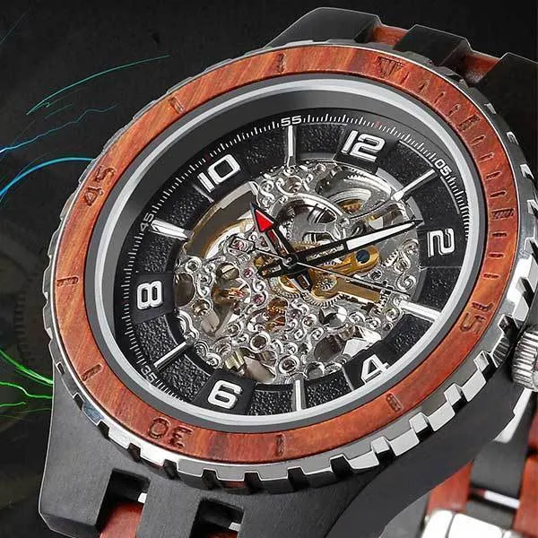 Men's Premium Self-Winding Transparent Body Ebony Rosewood Watches