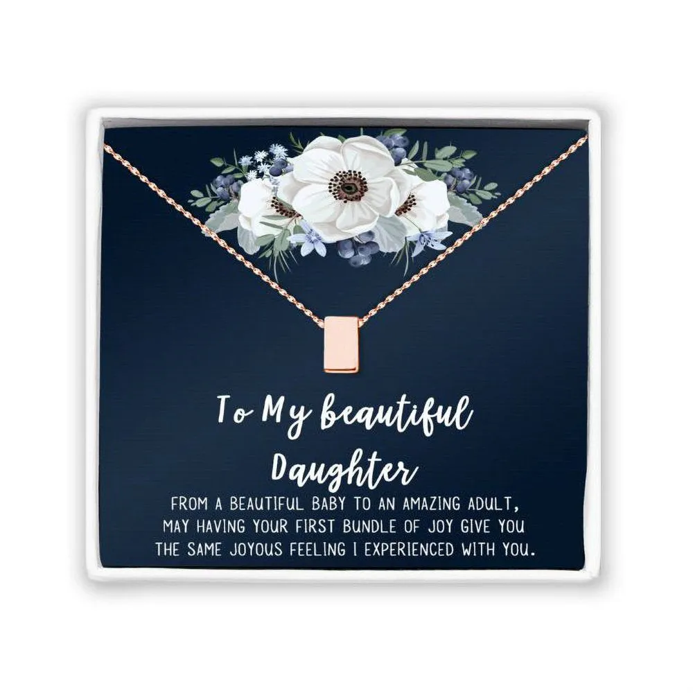 Mom Gifts, Cube Necklace for Mother & Daughter, Necklaces for Women, Best Birthday Gift Ideas, Pendant Mother's Jewelry For Her, Mothers Day [Rose Gold Cube, No-Personalized Card]