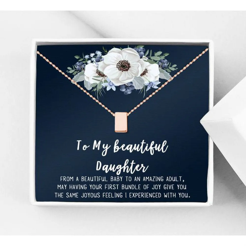 Mom Gifts, Cube Necklace for Mother & Daughter, Necklaces for Women, Best Birthday Gift Ideas, Pendant Mother's Jewelry For Her, Mothers Day [Rose Gold Cube, No-Personalized Card]