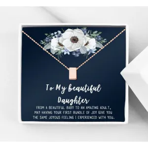 Mom Gifts, Cube Necklace for Mother & Daughter, Necklaces for Women, Best Birthday Gift Ideas, Pendant Mother's Jewelry For Her, Mothers Day [Rose Gold Cube, No-Personalized Card]