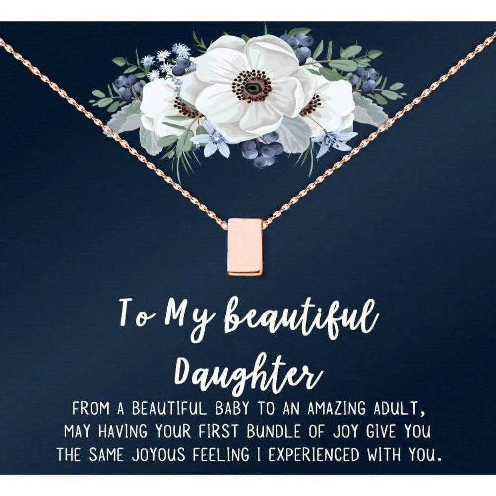 Mom Gifts, Cube Necklace for Mother & Daughter, Necklaces for Women, Best Birthday Gift Ideas, Pendant Mother's Jewelry For Her, Mothers Day [Rose Gold Cube, No-Personalized Card]