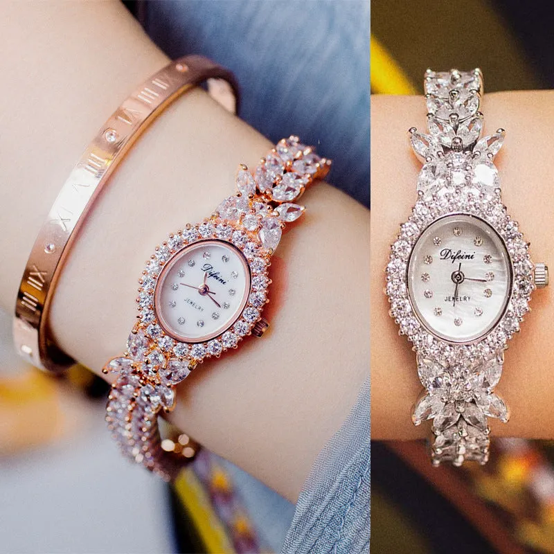 New Diamond Simple Iced Out Baguette Zircon quartz Watch Jewelry Female Watch Band Fancy Ladies Women's MOP Wrist Watches