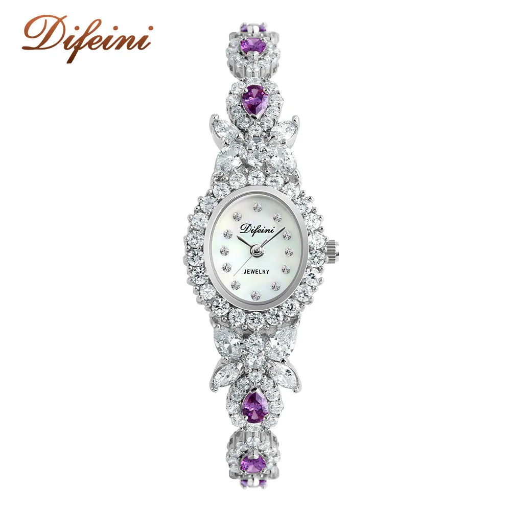 New Diamond Simple Iced Out Baguette Zircon quartz Watch Jewelry Female Watch Band Fancy Ladies Women's MOP Wrist Watches