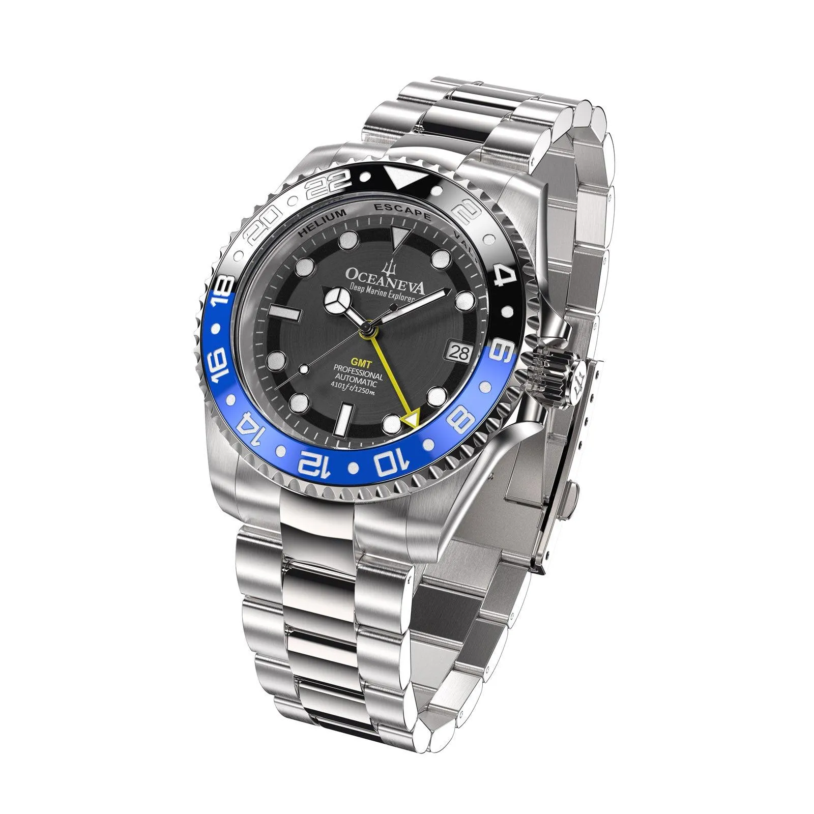 Oceaneva Men's GMT Automatic Deep Marine Explorer 1250M Pro Diver Black Dial Watch