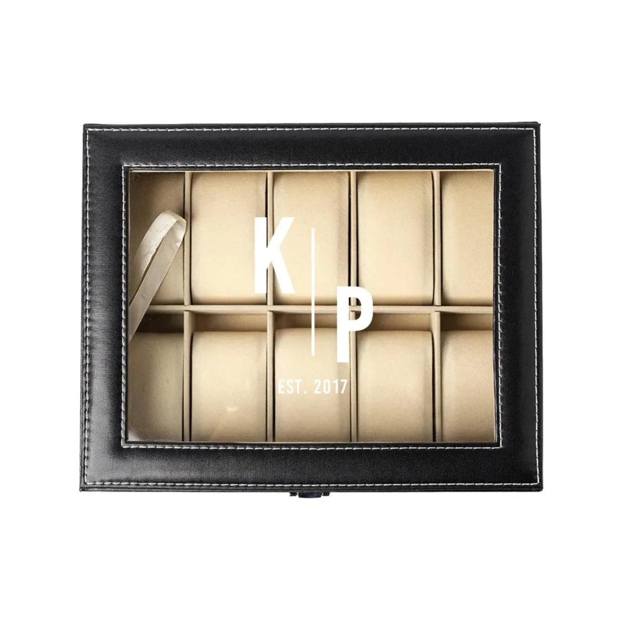 Personalized Black Leather Watch Box