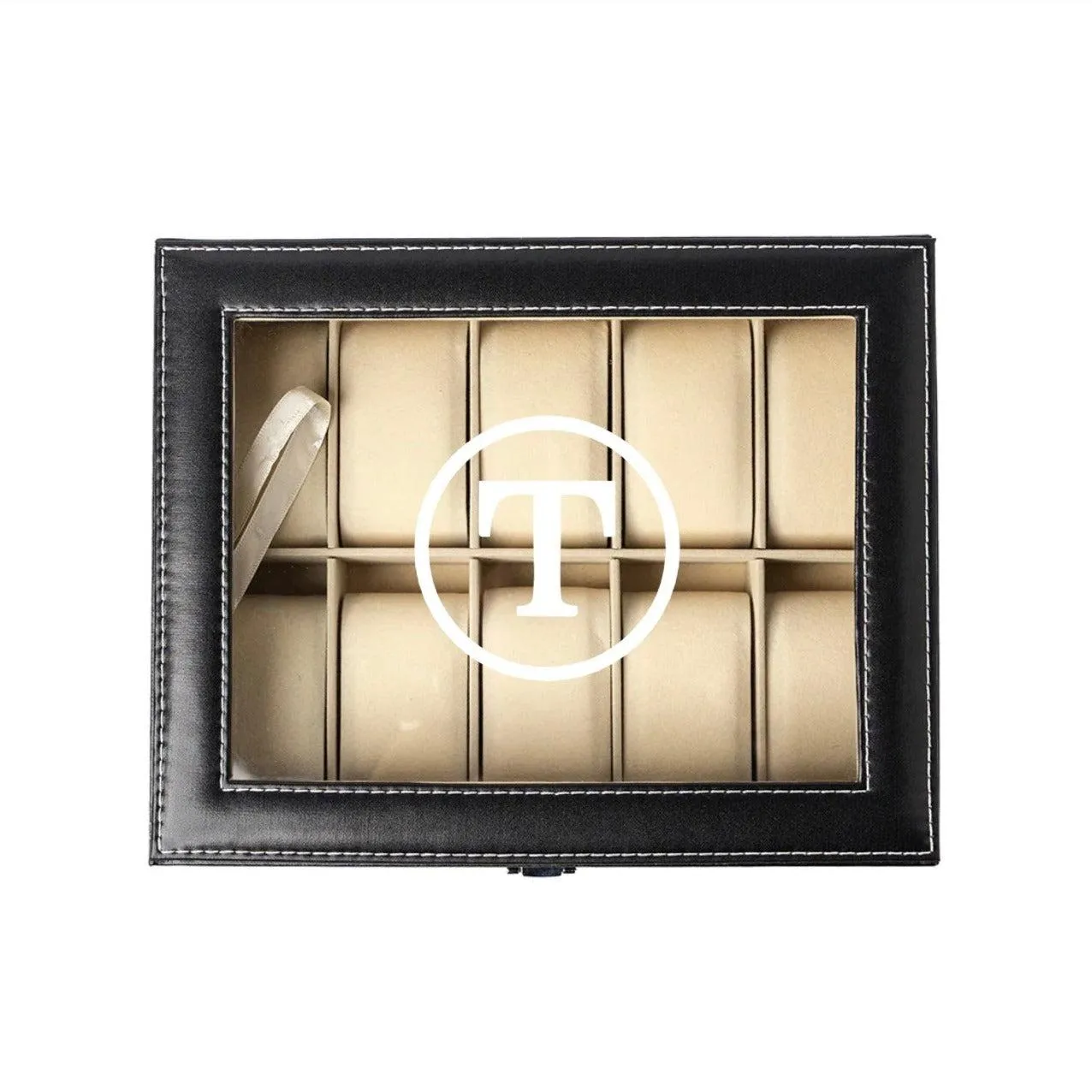 Personalized Black Leather Watch Box