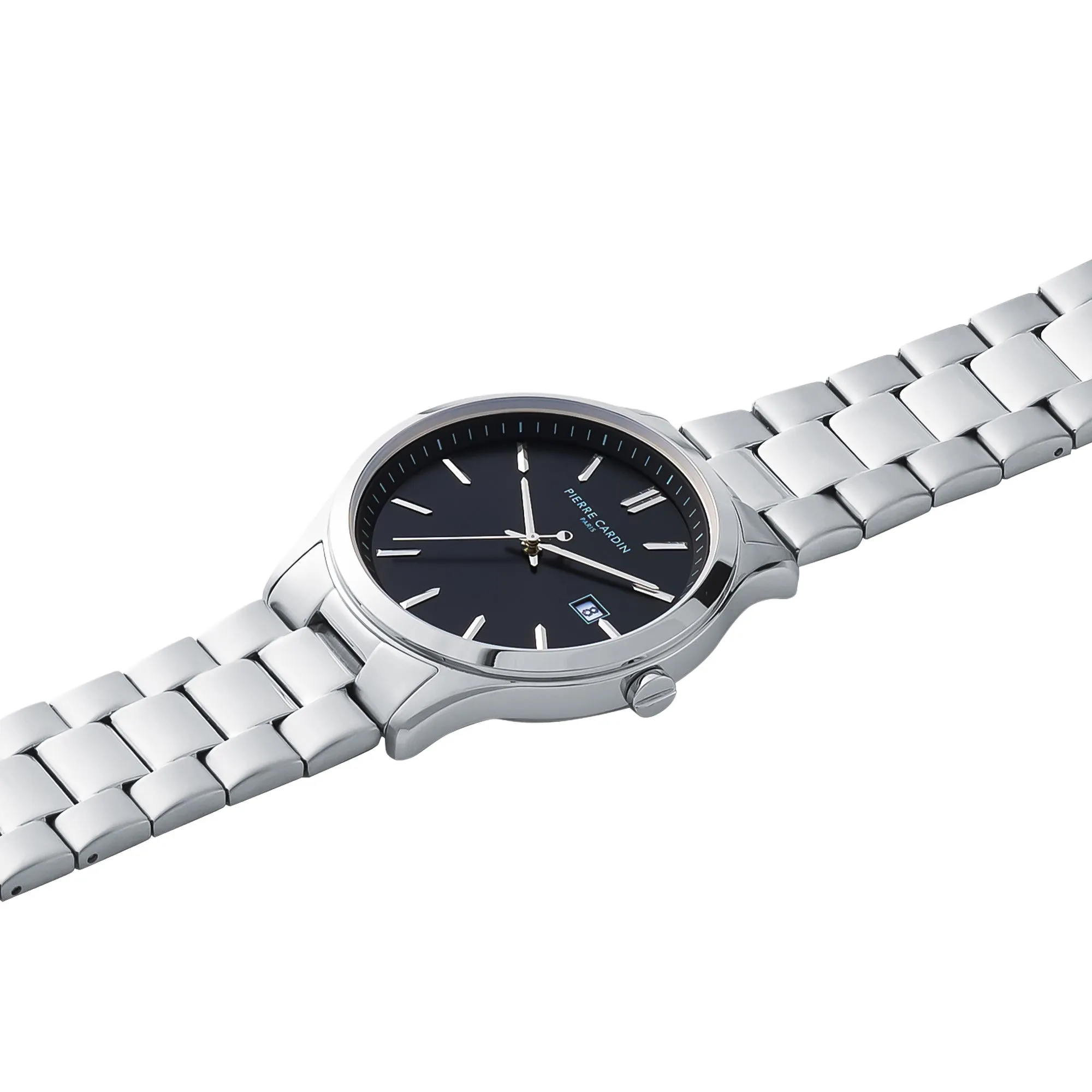 Épinettes Essential Stainless Steel Watch with Black Dial and Metal Links Strap