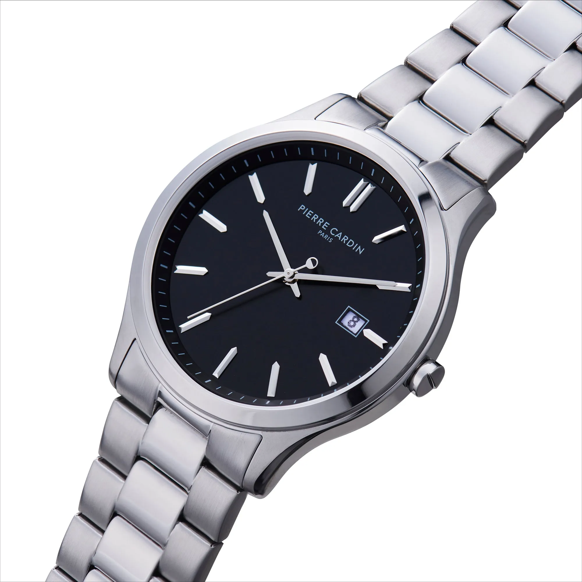 Épinettes Essential Stainless Steel Watch with Black Dial and Metal Links Strap