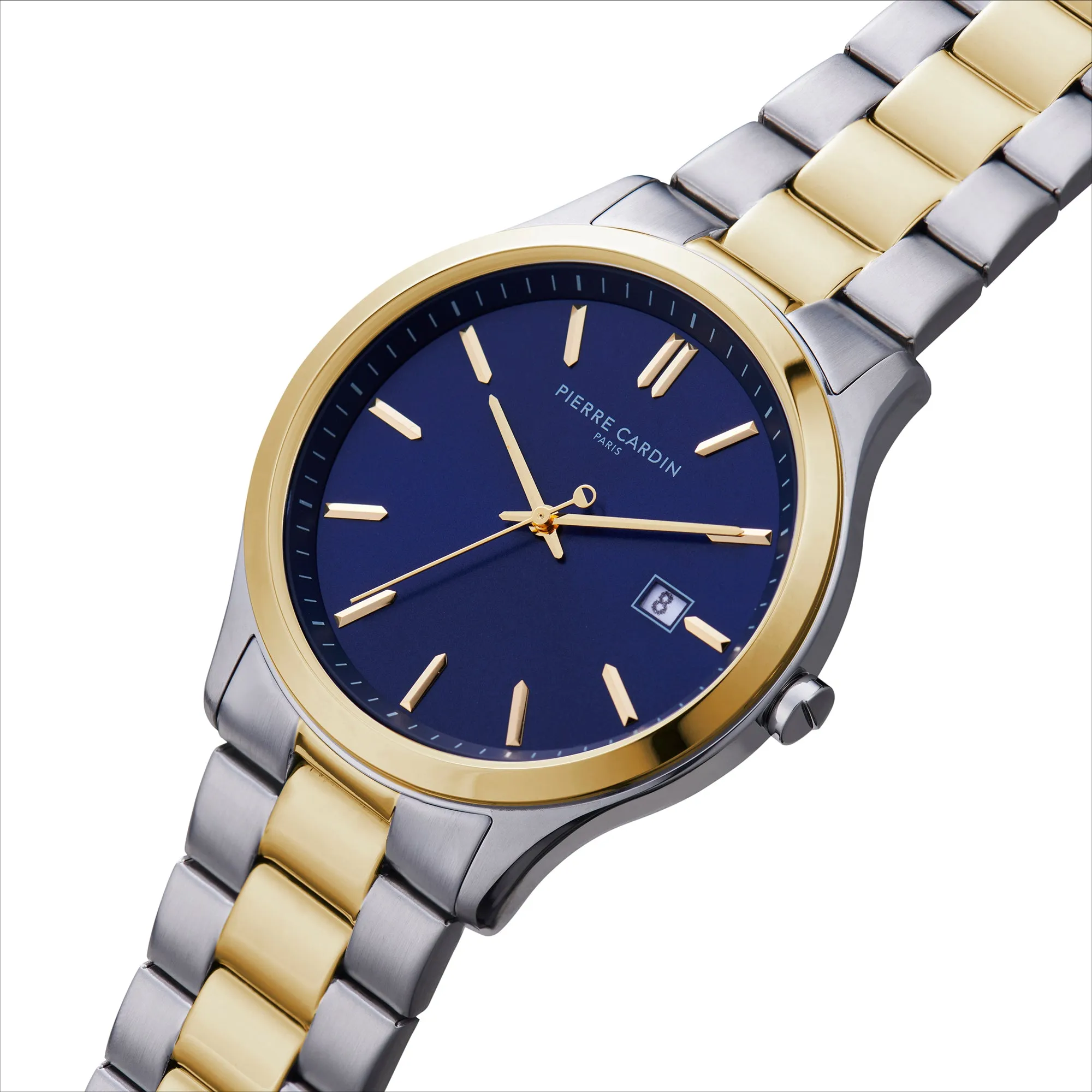 Épinettes Essential Two Tone Gold and Steel Watch with Blue Dial and Metal Links Strap