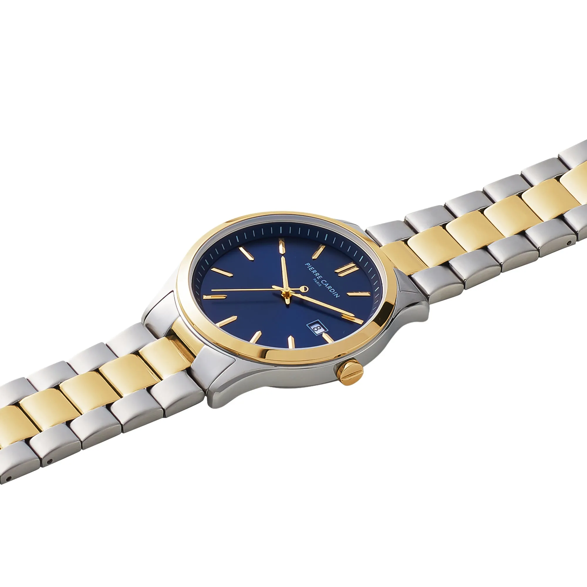 Épinettes Essential Two Tone Gold and Steel Watch with Blue Dial and Metal Links Strap