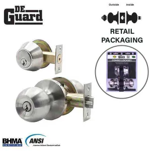 Premium Combo Lockset - Knob & Deadbolt -  Entrance - Stainless Steel - Retail Packaging - KW1 / SC1 - Grade 3