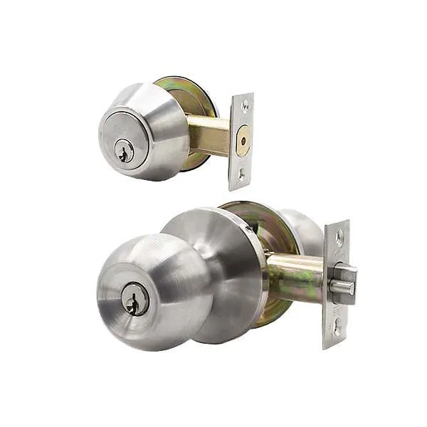 Premium Combo Lockset - Knob & Deadbolt -  Entrance - Stainless Steel - Retail Packaging - KW1 / SC1 - Grade 3