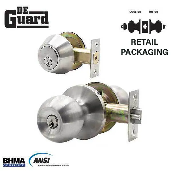 Premium Combo Lockset - Knob & Deadbolt -  Entrance - Stainless Steel - Retail Packaging - KW1 / SC1 - Grade 3