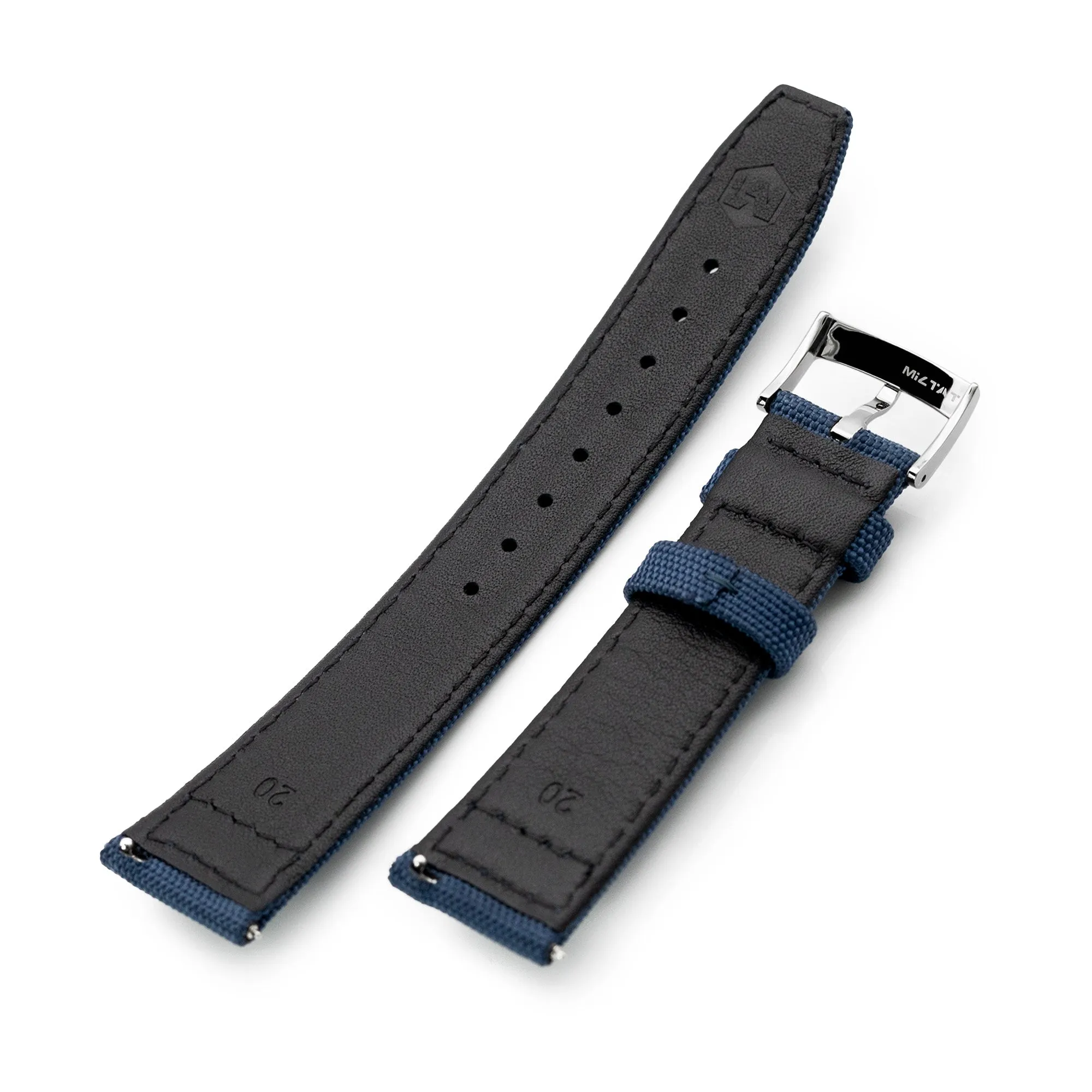 Q.R. 20mm Blue Sailcloth Watch Band with leather lining