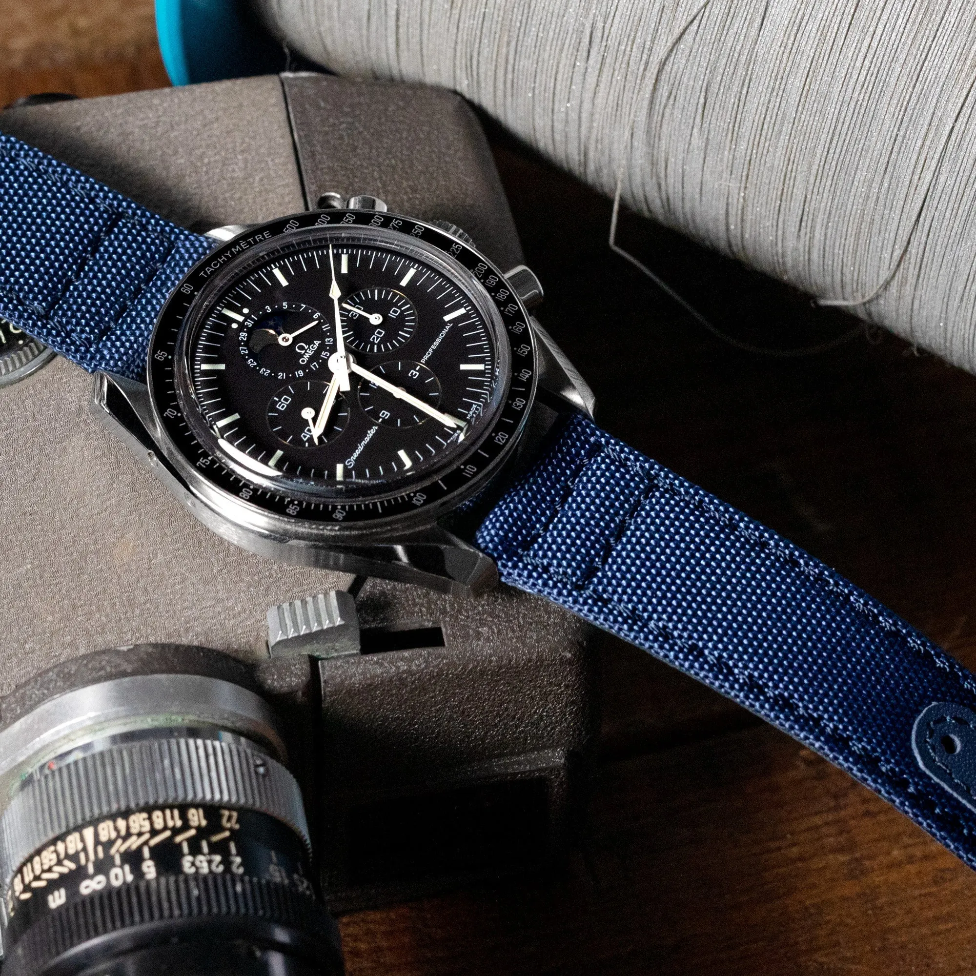 Q.R. 20mm Blue Sailcloth Watch Band with leather lining