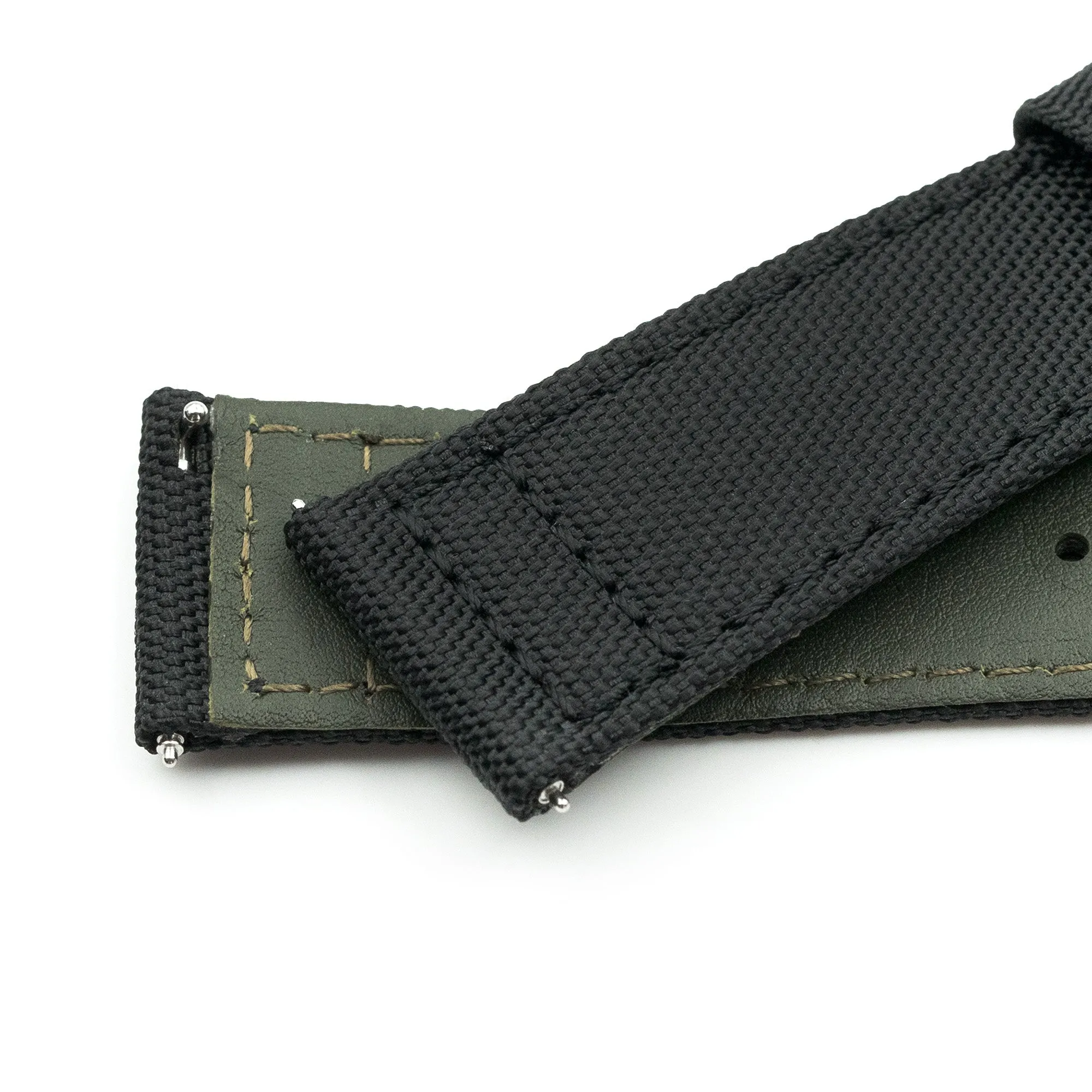 Q.R. Black Sailcloth Watch Band with leather lining, 19mm, 20mm or 23mm