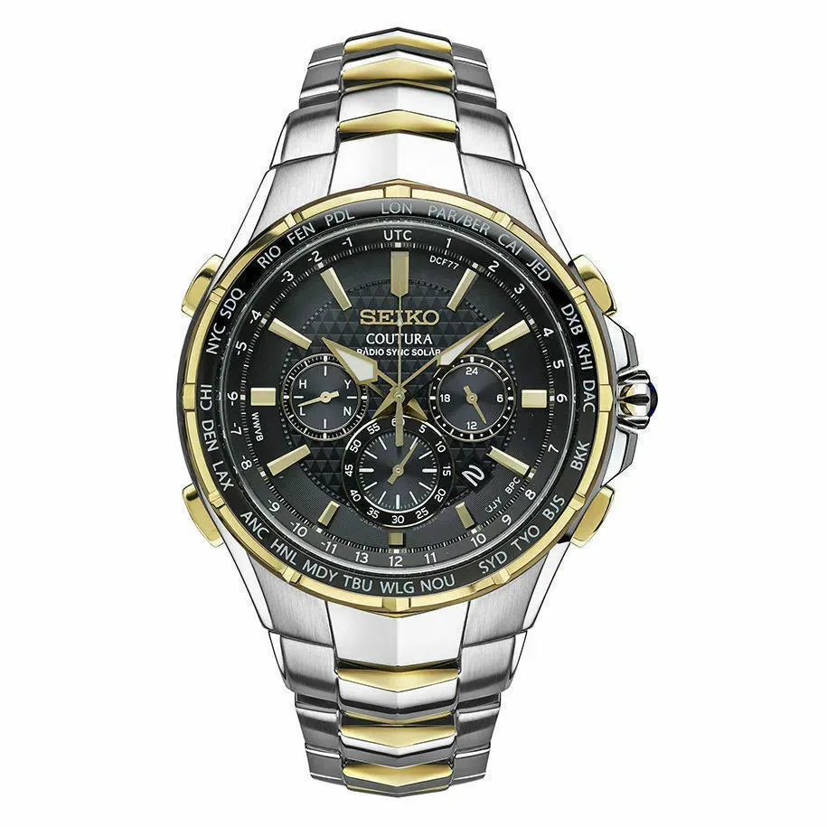 Seiko Coutura Radio Sync Solar Chronograph 44.5 mm Gray Dial Men's Watch (SSG010)