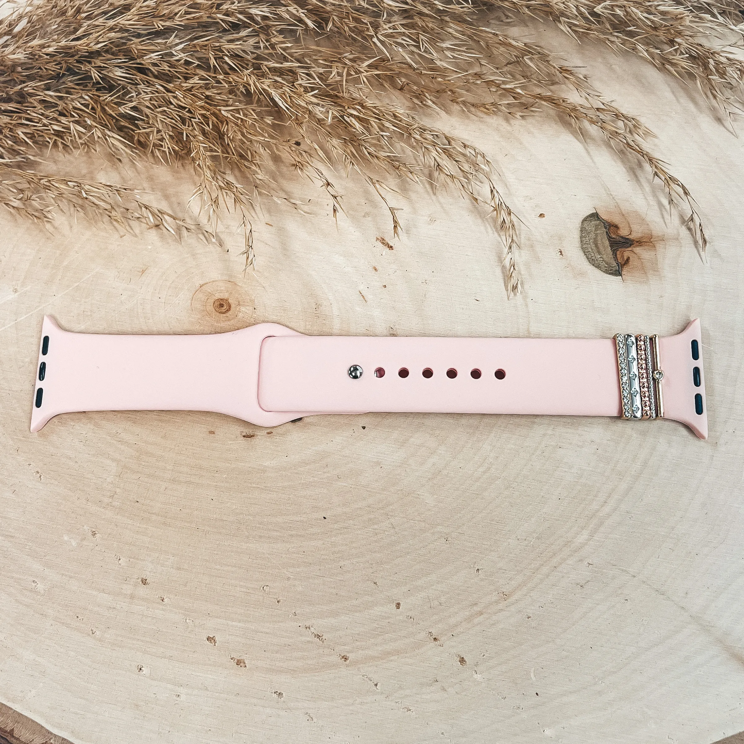 Smart Watch Band With Gold, Rose Gold, and Silver Tone Crystal Set Rings in Blush