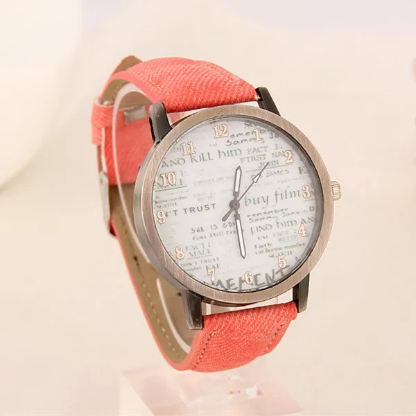 Stylish Unisex Quartz Watches Men Sports Watches Denim Fabric Women Dress Watch news paper wristwatch Design hours