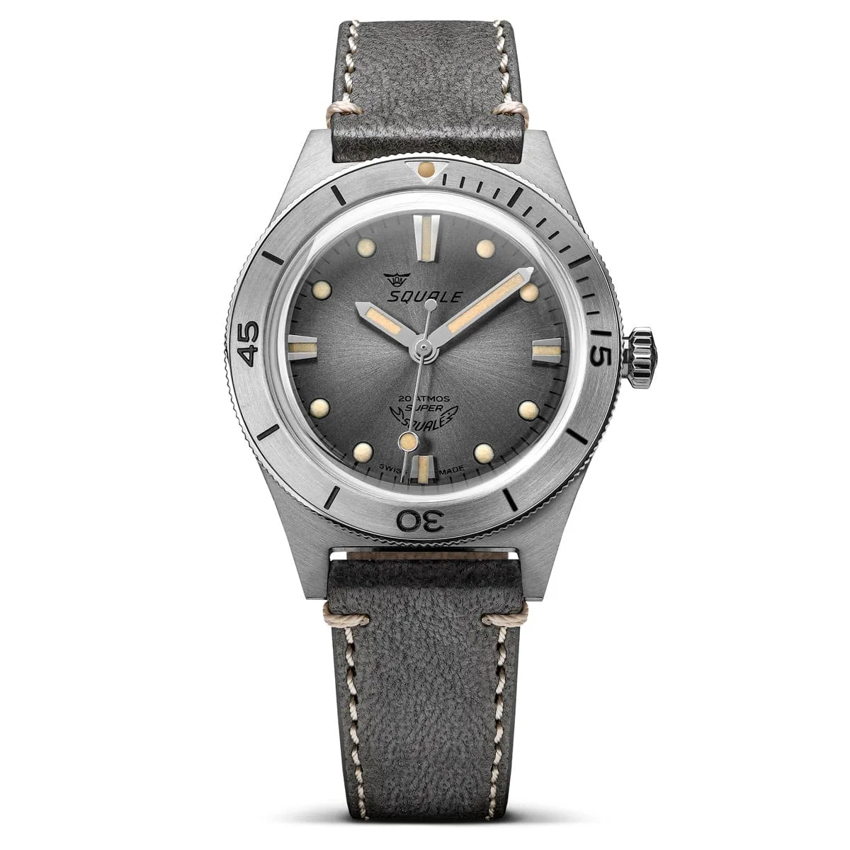 Super Squale Diver's Watch - Sunray Grey Dial - Grey Leather Strap