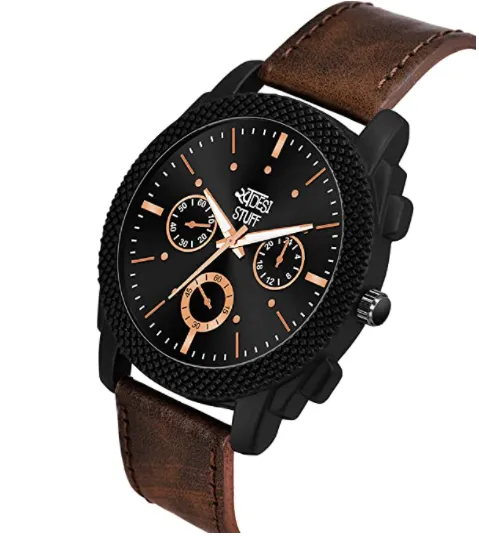 Swadesi Stuff Black Dial Brown Leather Strap Stylish Analog Watch