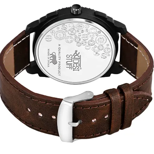 Swadesi Stuff Black Dial Brown Leather Strap Stylish Analog Watch