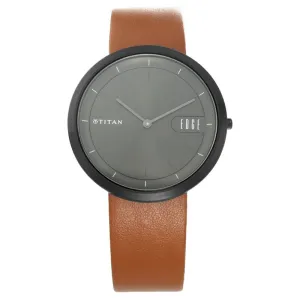 Titan Men's Edge Watch Analog Anthracite Dial With Brown Leather Strap, 1779NL01