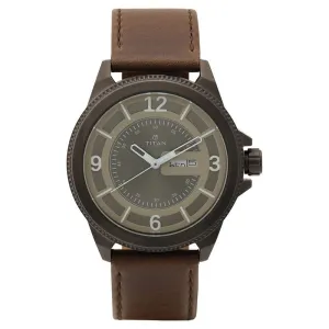 Titan Men's Watch Analog Grey Dial With Brown Leather Strap, 1701QL04