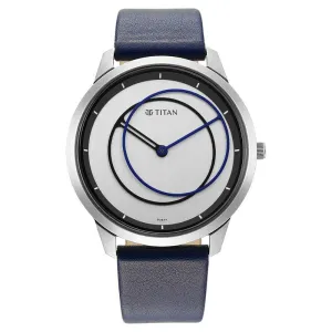 Titan Men's Watch Analog Silver Dial With Blue Leather Strap, 1801SL02