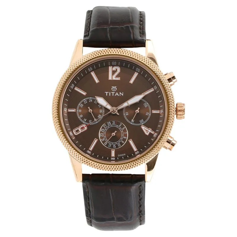 Titan Metropolitan Luxe Men's Multifunction Analog Watch Brown Dial With Leather Strap, 1734WL01