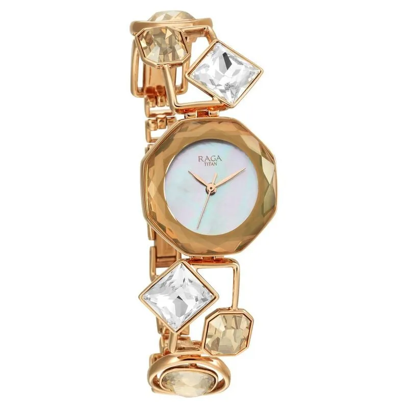 Titan Raga Love All Women's Watch Analog Mother Of Pearl Dial With Rose Gold Metal Band, 95151WM01