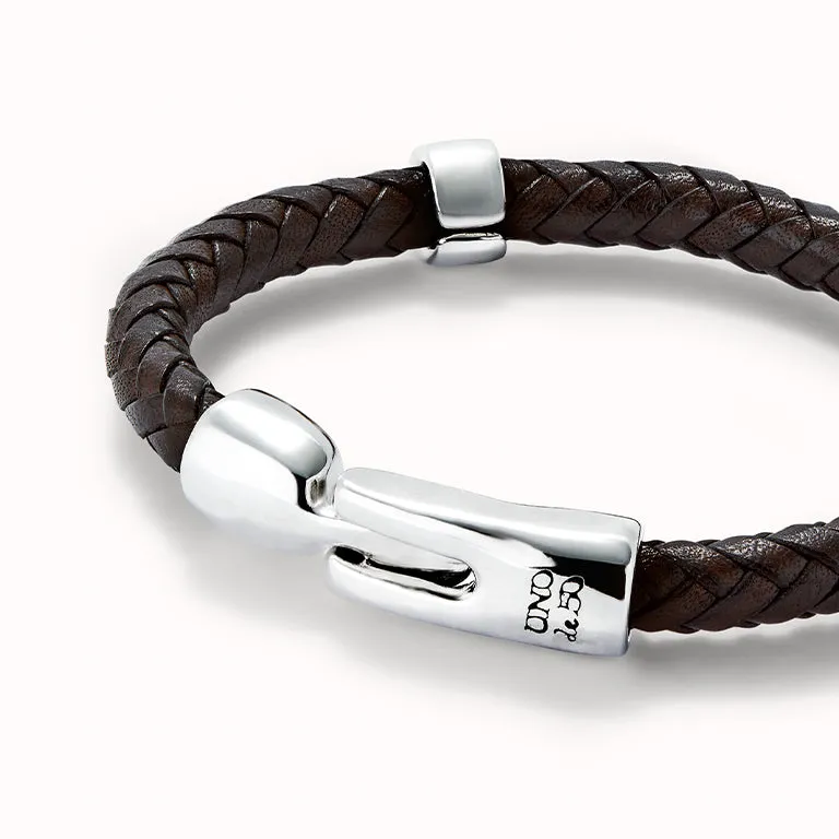 UNOde50 Braided Leather Bracelet Dark Brown