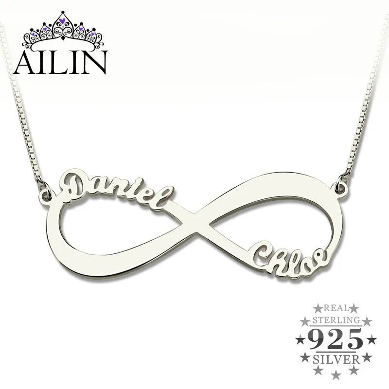 Wholesale Personalized Infinity Necklace Two Name Necklace Silver Lover Necklace Jewelry Valentine's Day Gift