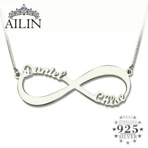 Wholesale Personalized Infinity Necklace Two Name Necklace Silver Lover Necklace Jewelry Valentine's Day Gift