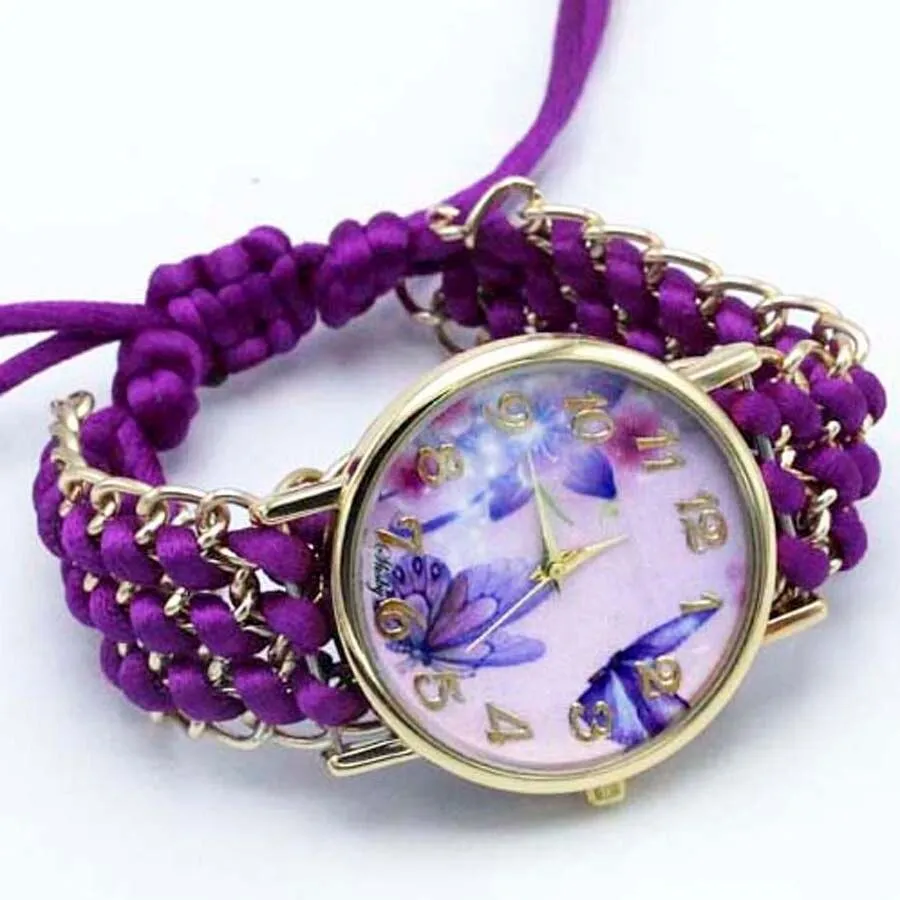 Women Fabric Flower Hand-Knitted Quartz Wrist Watches