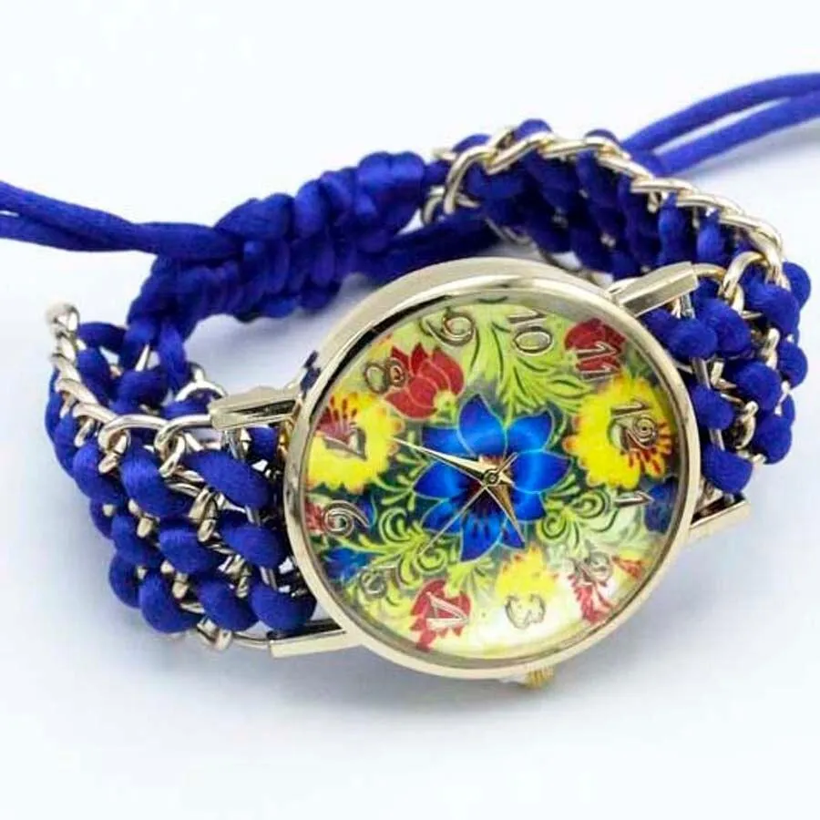 Women Fabric Flower Hand-Knitted Quartz Wrist Watches