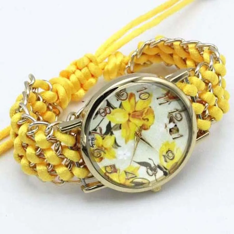 Women Fabric Flower Hand-Knitted Quartz Wrist Watches