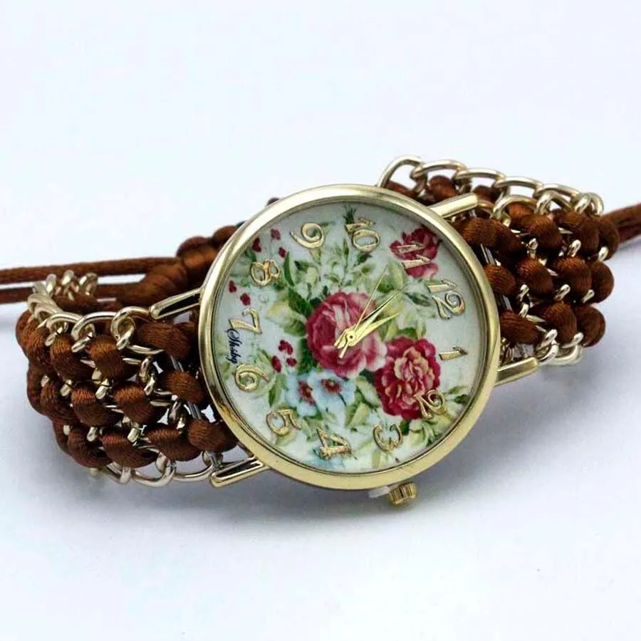 Women Fabric Flower Hand-Knitted Quartz Wrist Watches