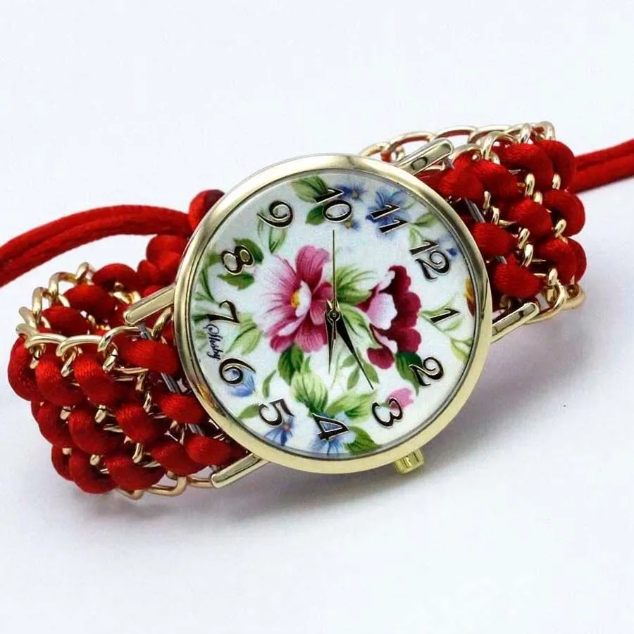 Women Fabric Flower Hand-Knitted Quartz Wrist Watches