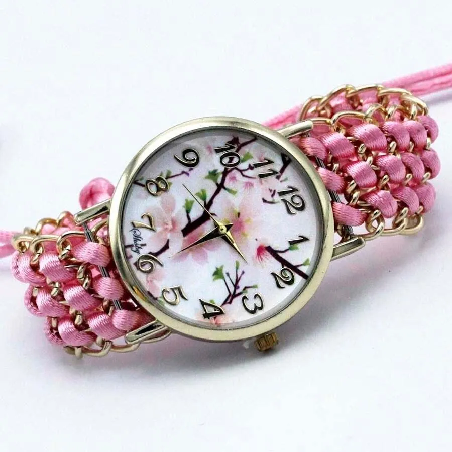 Women Fabric Flower Hand-Knitted Quartz Wrist Watches