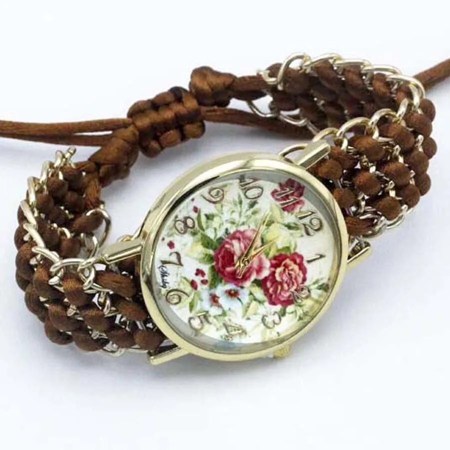 Women Fabric Flower Hand-Knitted Quartz Wrist Watches