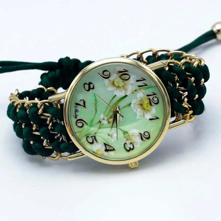 Women Fabric Flower Hand-Knitted Quartz Wrist Watches