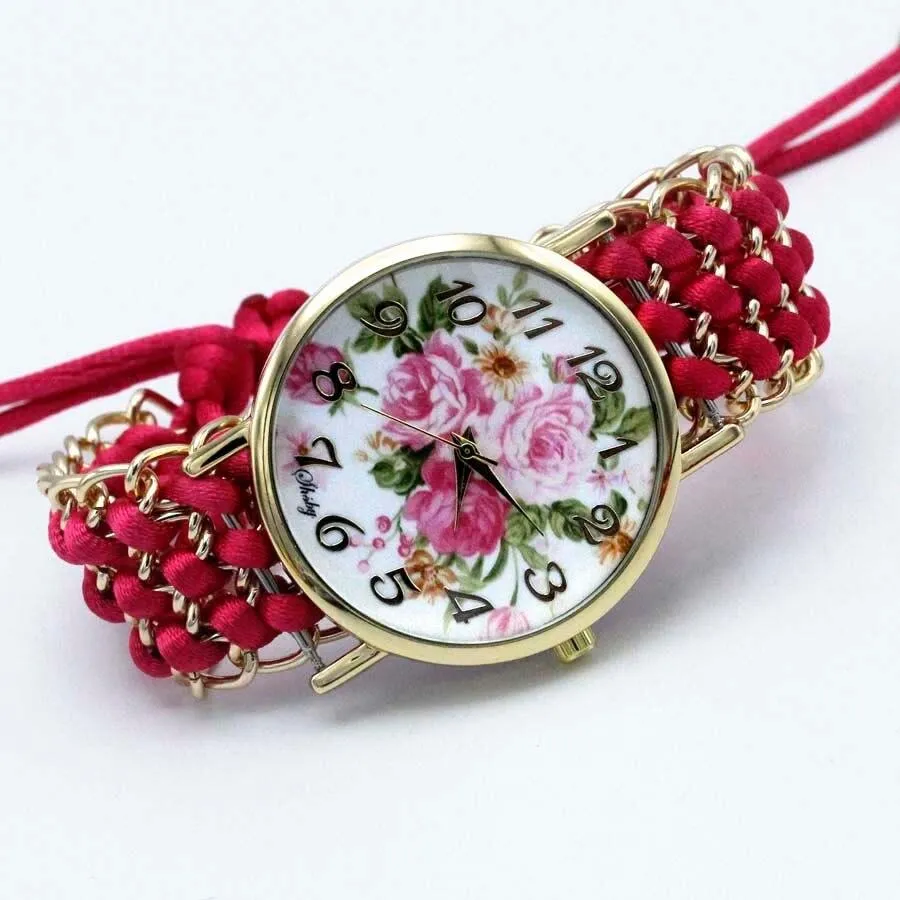 Women Fabric Flower Hand-Knitted Quartz Wrist Watches