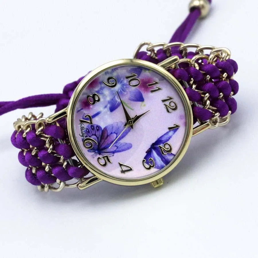 Women Fabric Flower Hand-Knitted Quartz Wrist Watches