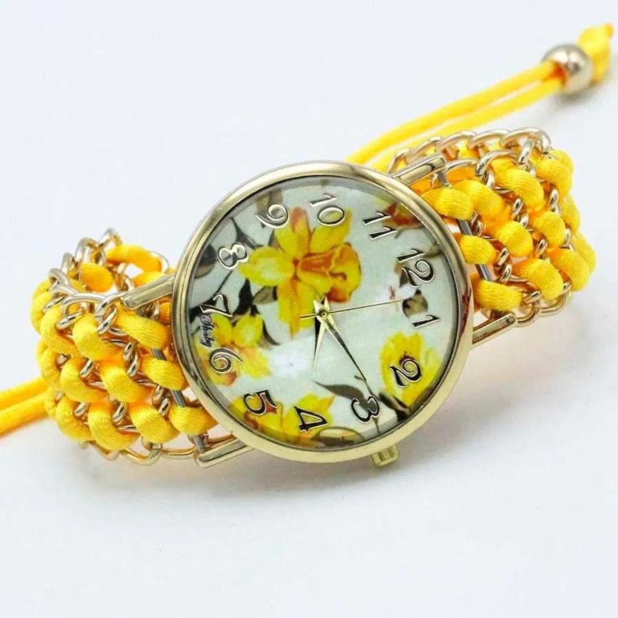 Women Fabric Flower Hand-Knitted Quartz Wrist Watches